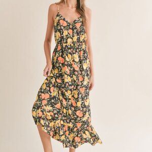 Women's Lemon Orange Maxi Dress | Black Multi